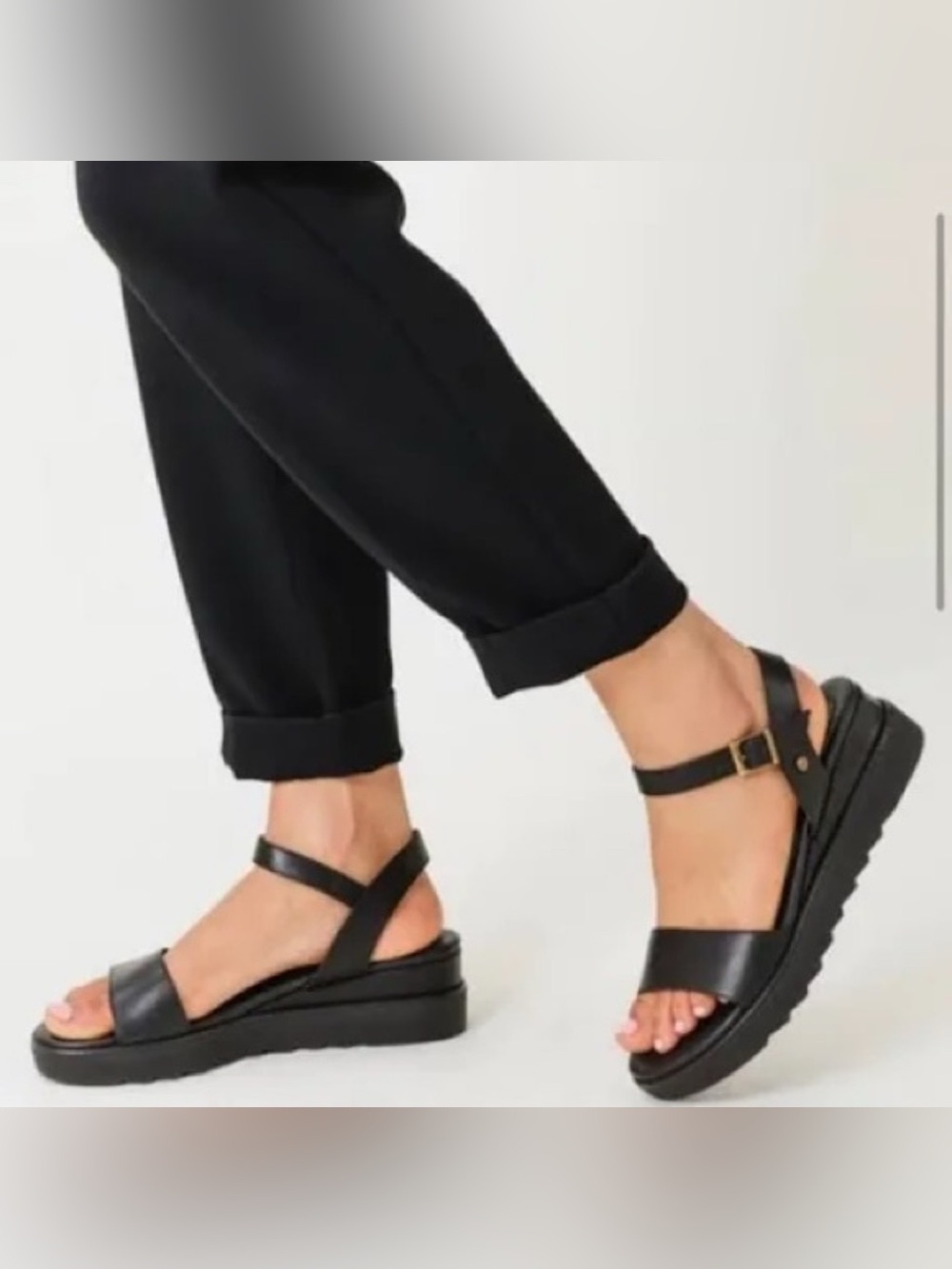 Portland Leather Black Platform Leather Sandals